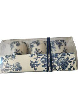 Candles White Sparkle Votive Blue Floral   2 1/2 " Tall 2" Top Gift Box Set of 3